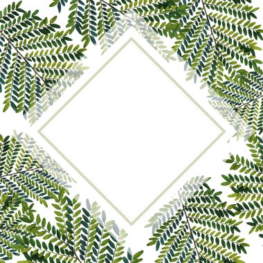 Kır çiçeği yeşil yaprakları çerçeve suluboya tarzında.