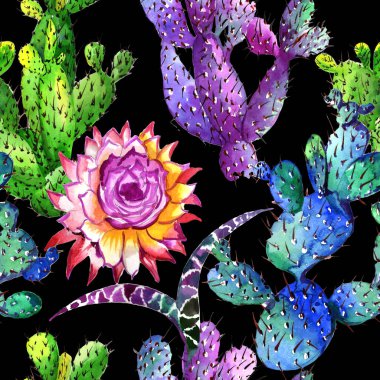 Kır çiçeği kaktüs çiçek deseni suluboya tarzında.
