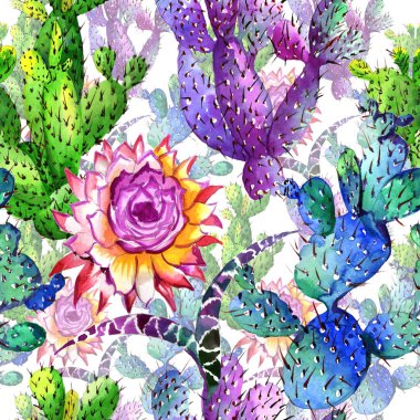 Kır çiçeği kaktüs çiçek deseni suluboya tarzında.