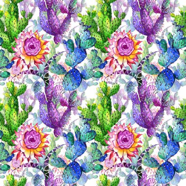Kır çiçeği kaktüs çiçek deseni suluboya tarzında.