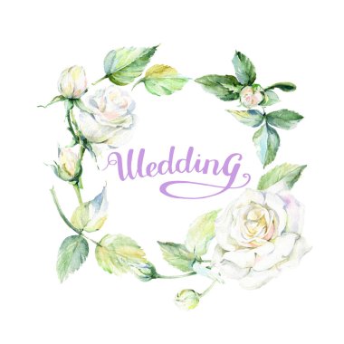 Kır çiçeği gül çiçek çelenk suluboya tarzında.