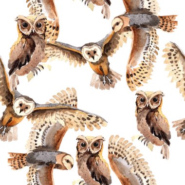 Gökyüzü kuş baykuş desende bir yaban hayatı suluboya stili tarafından.