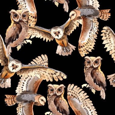 Gökyüzü kuş baykuş desende bir yaban hayatı suluboya stili tarafından.