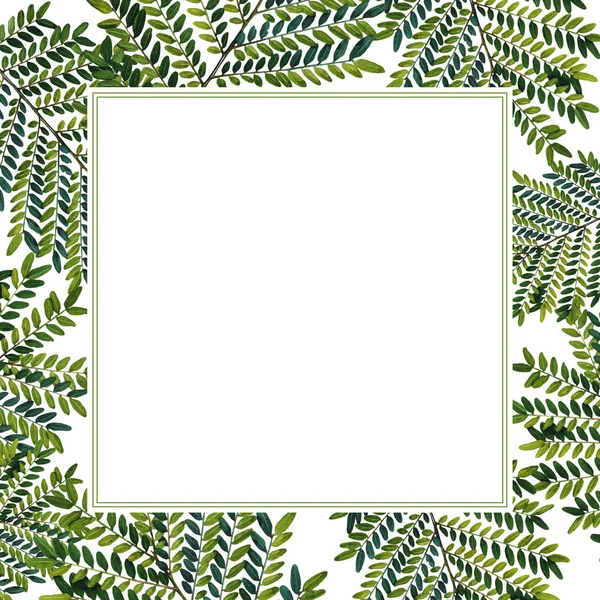 Wildflower green leaves frame in a watercolor style.