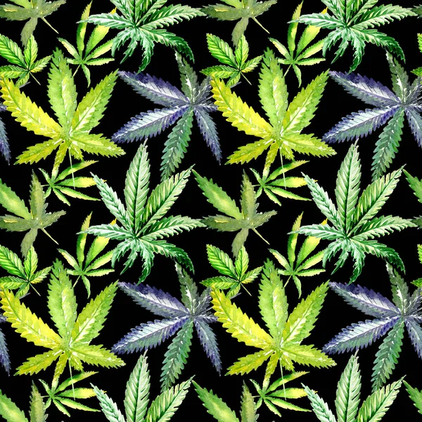 Patrón de flores de cannabis silvestre en un estilo de acuarela . — Foto de Stock