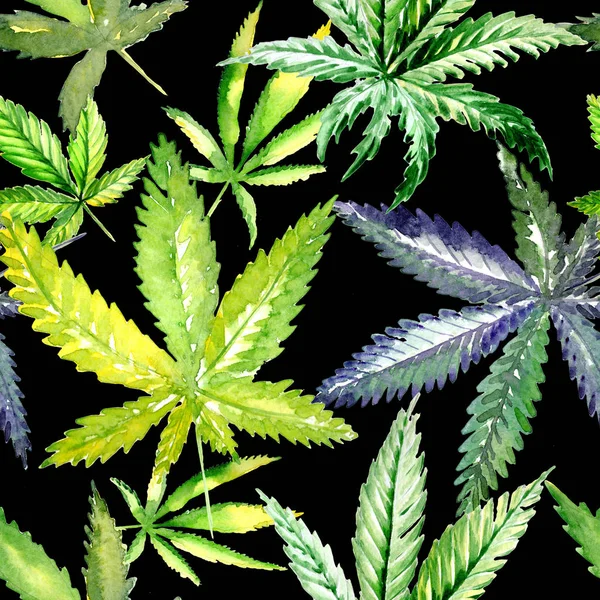 Cannabis-Blütenmuster in einem Aquarell-Stil. — Stockfoto