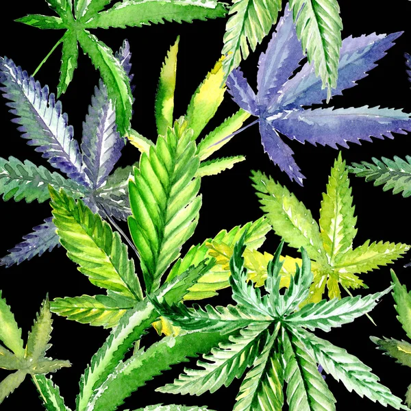 Cannabis-Blütenmuster in einem Aquarell-Stil. — Stockfoto