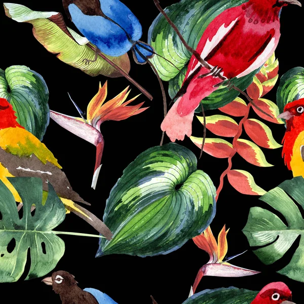 Sky birds of paradise  pattern in a wildlife by watercolor style.