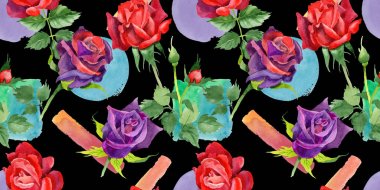 Kır çiçeği gül çiçek deseni suluboya tarzında.