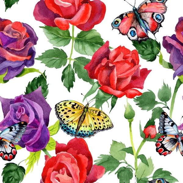 Kır çiçeği gül çiçek deseni suluboya tarzında.