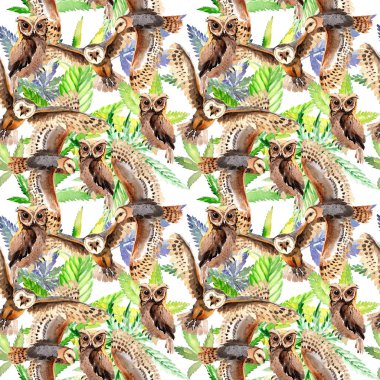 Gökyüzü kuş baykuş desende bir yaban hayatı suluboya stili tarafından.