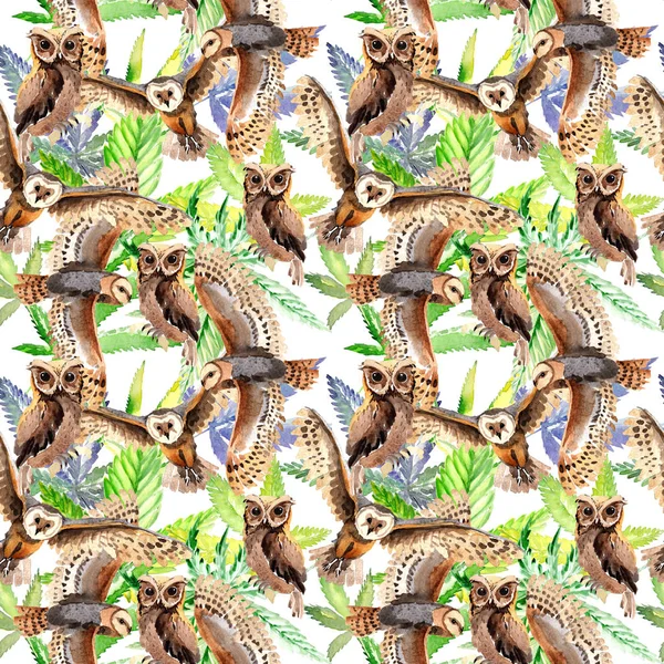 Ουρανό πουλί κουκουβάγια μοτίβο σε μια άγρια φύση με στυλ υδροχρώματος. — Φωτογραφία Αρχείου