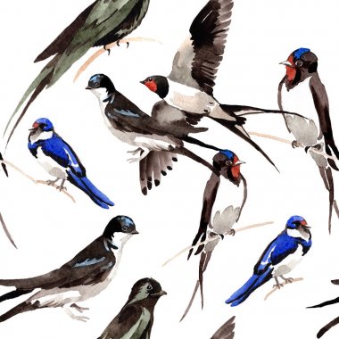 Gökyüzü kuş yutar desende bir yaban hayatı suluboya stili tarafından.