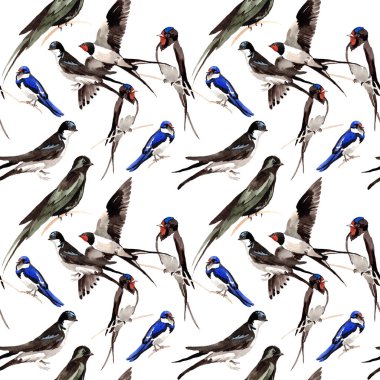 Gökyüzü kuş yutar desende bir yaban hayatı suluboya stili tarafından.