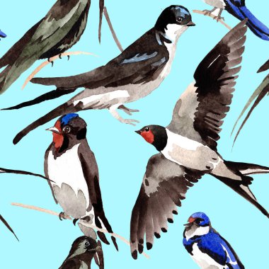Gökyüzü kuş yutar desende bir yaban hayatı suluboya stili tarafından.