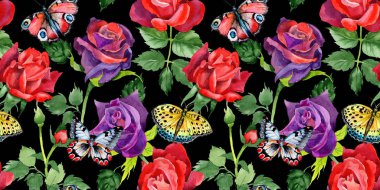 Kır çiçeği gül çiçek deseni suluboya tarzında.