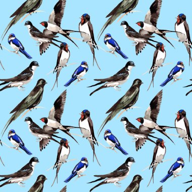 Gökyüzü kuş yutar desende bir yaban hayatı suluboya stili tarafından.