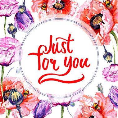 Kır çiçeği haşhaş çiçek çerçeve suluboya tarzında.