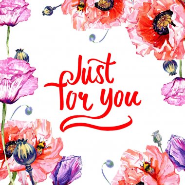 Kır çiçeği haşhaş çiçek çerçeve suluboya tarzında.