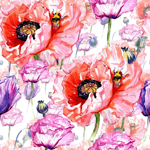 Kır çiçeği haşhaş çiçek deseni suluboya tarzında.