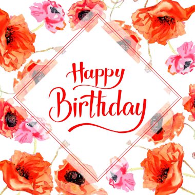 Kır çiçeği haşhaş çiçek çerçeve suluboya tarzında.