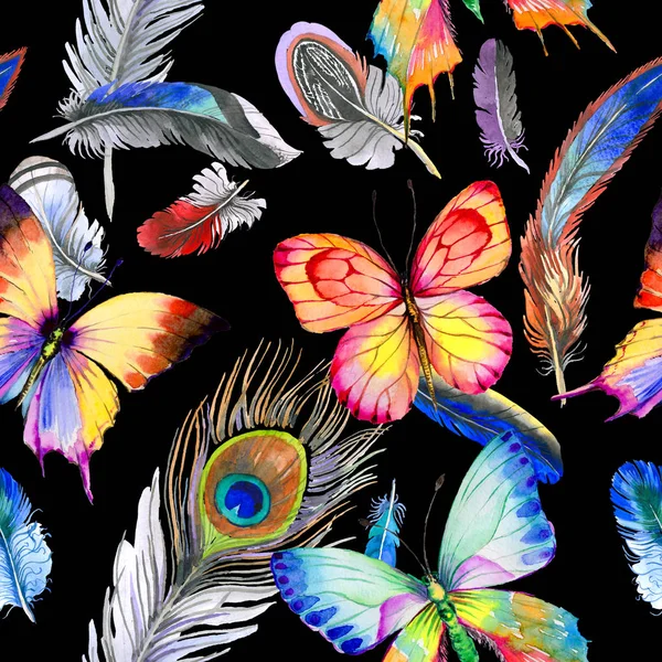 Akvarell fågel fjäder mönster från wing. — Stockfoto