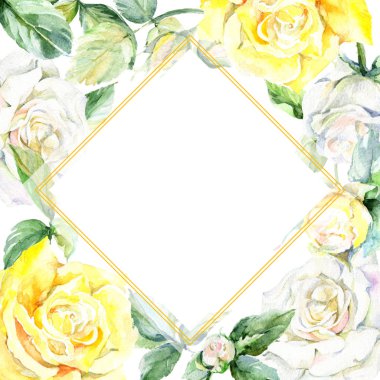 Kır çiçeği gül çiçek çerçeve suluboya tarzında.