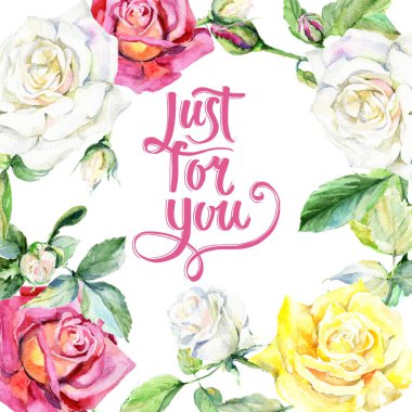 Kır çiçeği gül çiçek çerçeve suluboya tarzında.