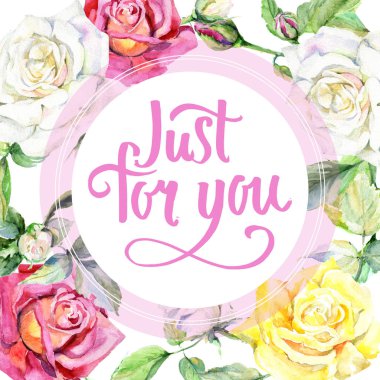 Kır çiçeği gül çiçek çerçeve suluboya tarzında.