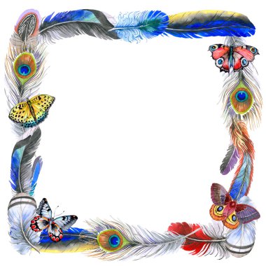 Suluboya kuş kanat tüy çerçevesinden.