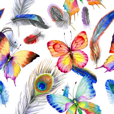 Suluboya kuş tüyü desen Wing.