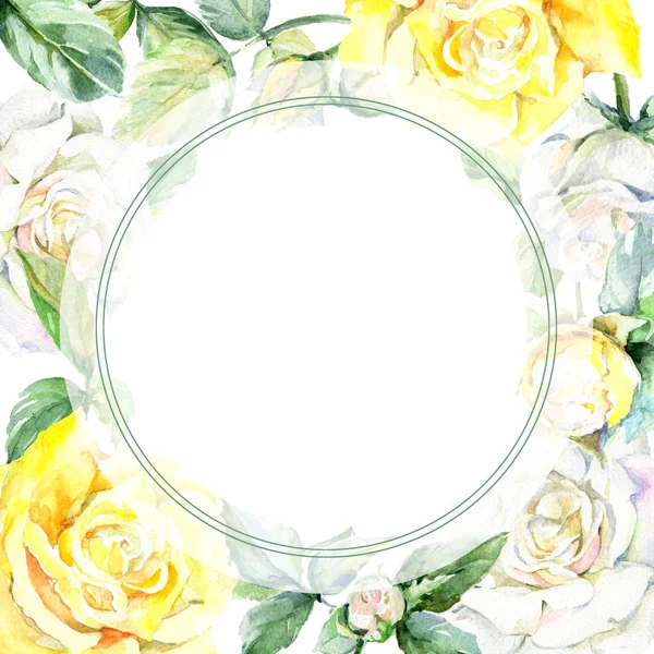 Kır çiçeği gül çiçek çerçeve suluboya tarzında.