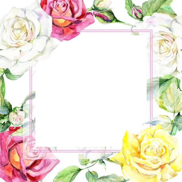 Fiore di campo rosa cornice fiore in stile acquerello . — Foto Stock