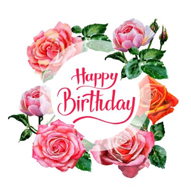 Kır çiçeği gül çiçek çerçeve suluboya tarzında.