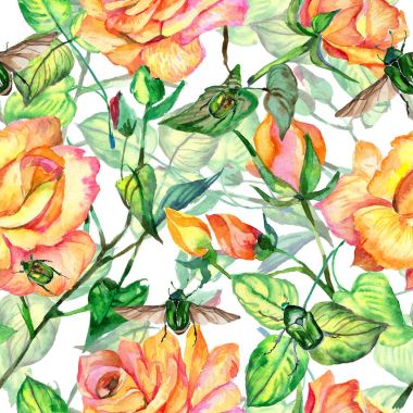 Kır çiçeği gül çiçek deseni suluboya tarzında.