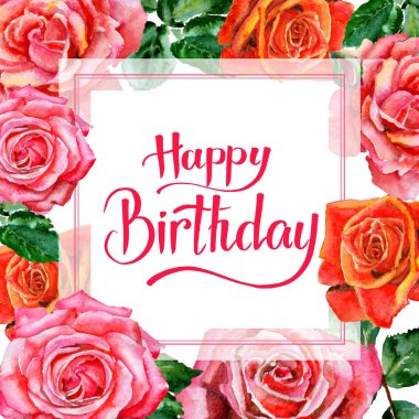 Kır çiçeği gül çiçek çerçeve suluboya tarzında.