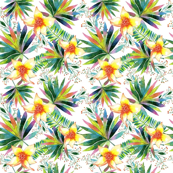 Tropical Hawaii leaves palm tree pattern in a watercolor style. — Stock Photo, Image