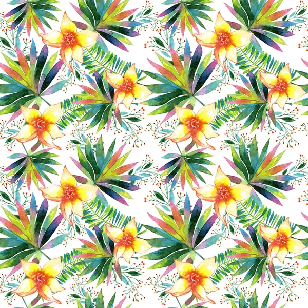 Tropical Hawaii leaves palm tree pattern in a watercolor style.