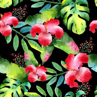 Tropikal Hawaii palmiye ağacı desen bir suluboya tarzında bırakır..