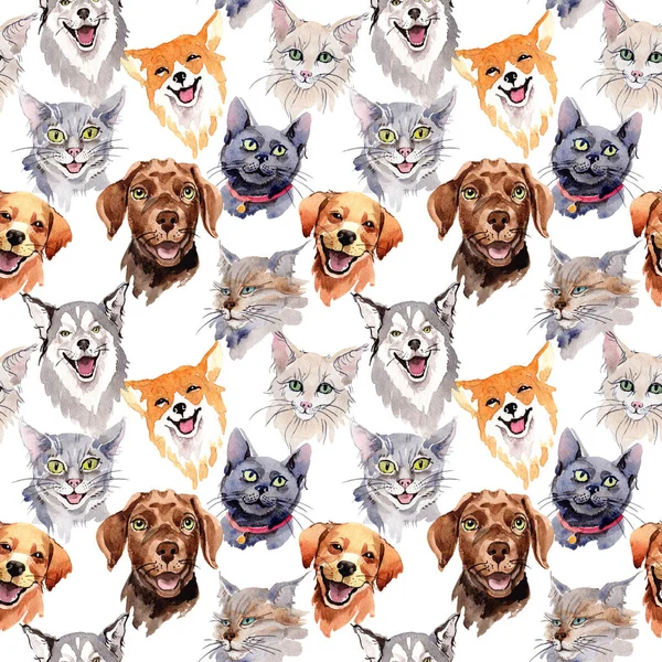 Egzotik kedi ve köpek vahşi hayvan desen suluboya tarzında.