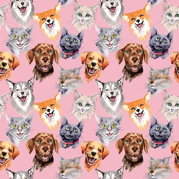 Exotic cat and dog wild animal pattern in a watercolor style.