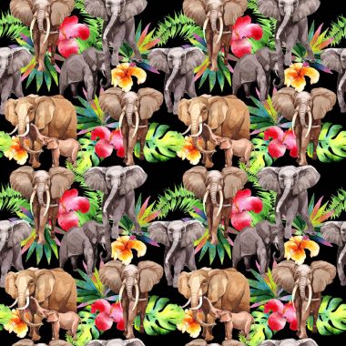 Egzotik fil vahşi hayvan desen suluboya tarzında.