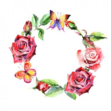 Kır çiçeği rosa çiçek çelenk suluboya tarzında.