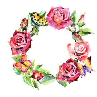 Kır çiçeği rosa çiçek çelenk suluboya tarzında.