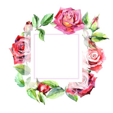 Kır çiçeği rosa çiçek çelenk suluboya tarzında.