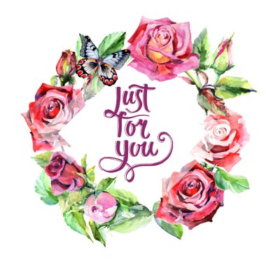 Kır çiçeği rosa çiçek çelenk suluboya tarzında.