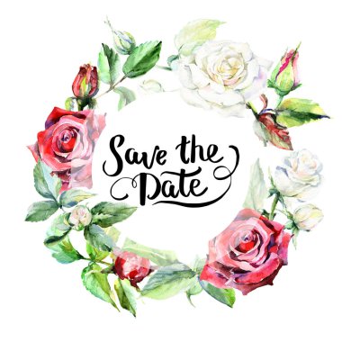 Kır çiçeği rosa çiçek çerçeve suluboya tarzında.