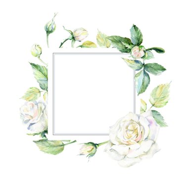 Kır çiçeği rosa çiçek çerçeve suluboya tarzında.