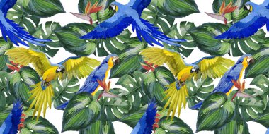 Gökyüzü kuş papağan desende bir yaban hayatı suluboya stili tarafından.