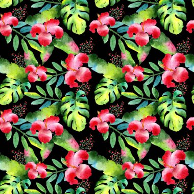 Tropikal Hawaii palmiye ağacı desen bir suluboya tarzında bırakır..